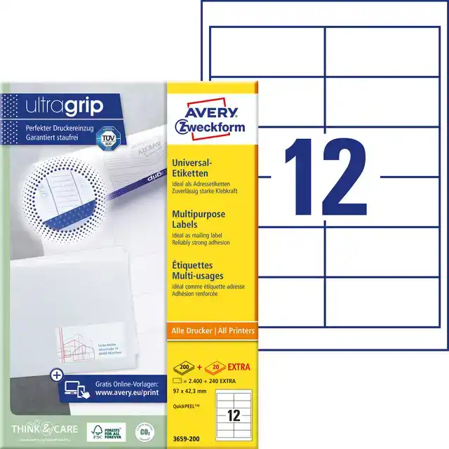 ETIKET AZ 3659 97X42.3MM WIT 2400STUKS