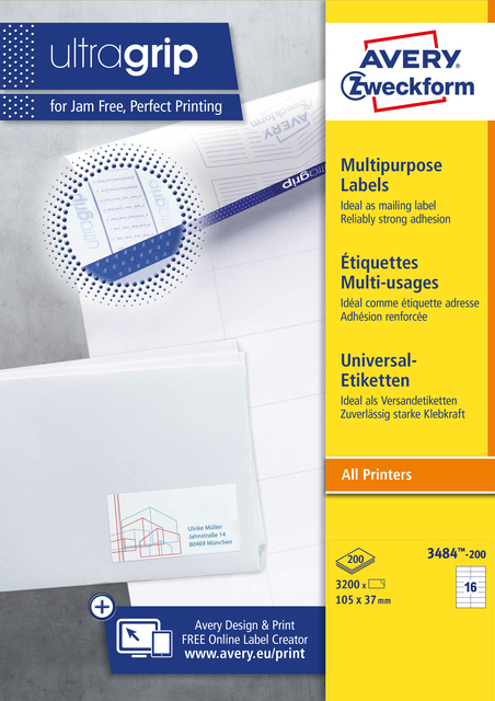 ETIKET AZ 3484 105X37MM WIT 3200STUKS