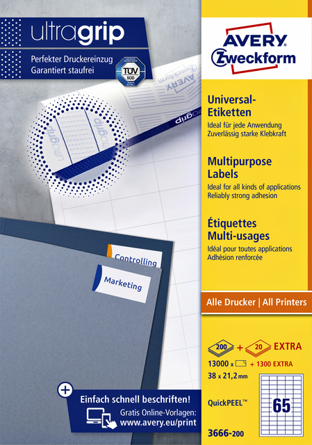 ETIKET AZ 3666 38X21.2MM WIT 13000STUKS