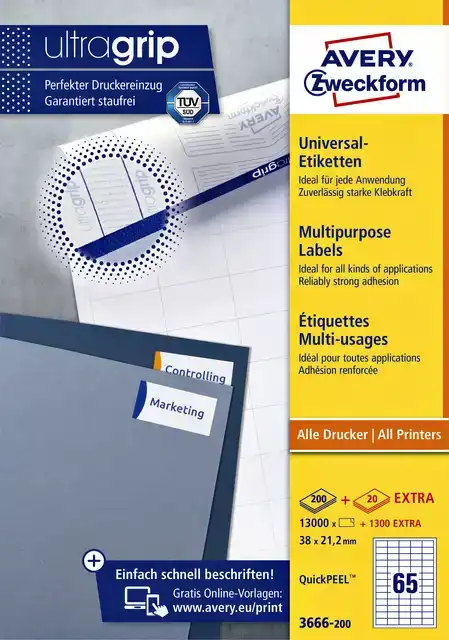 ETIKET AZ 3666 38X21.2MM WIT 13000STUKS