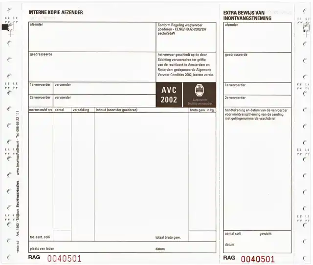 VRACHTBRIEF IEZZY BVA 240X200MM 4VOUD