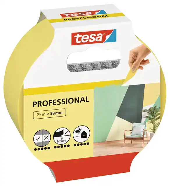 AFPLAKTAPE TESA PROF 25MX38MM GEEL