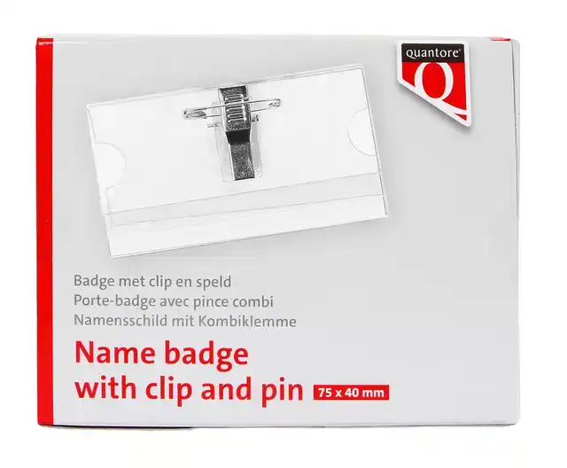 BADGE QUANTORE CLIP+SPELD 40X75MM