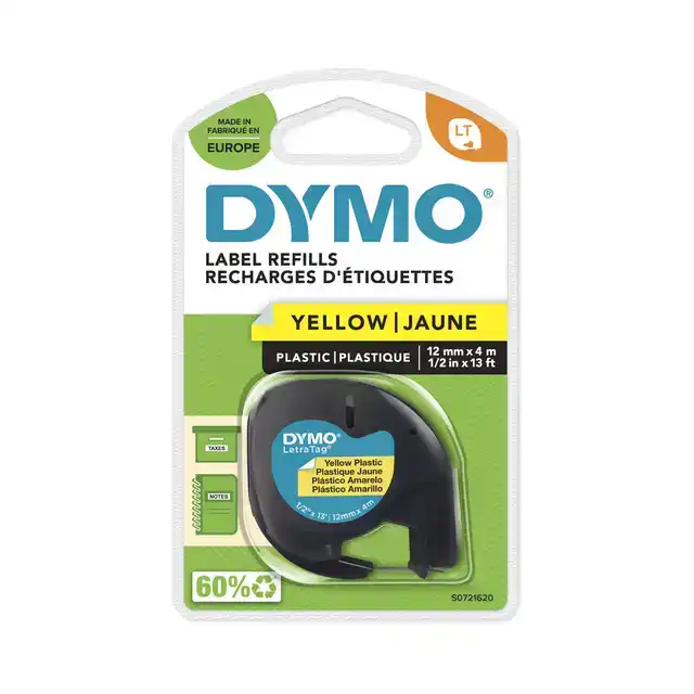 LABELTAPE DYMO LETRATAG PLASTIC 12MM