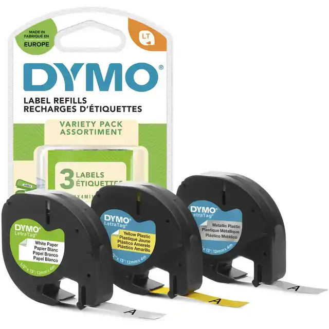 LABELTAPE DYMO LETRATAG 12MM ASSORTI 3