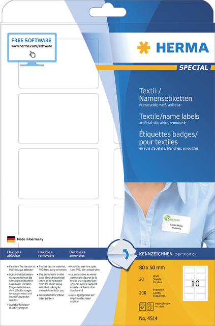 NAAMBADGE ETIKET HERMA 4514 80X50MM WIT