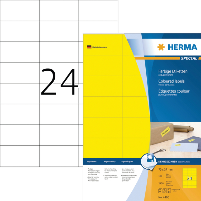 ETIKET HERMA 4406 70X37MM GEEL