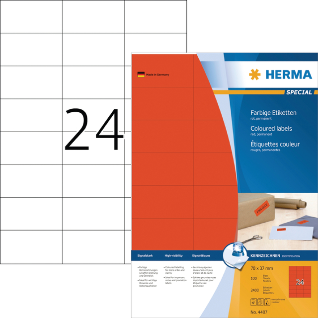 ETIKET HERMA 4407 70X37MM ROOD