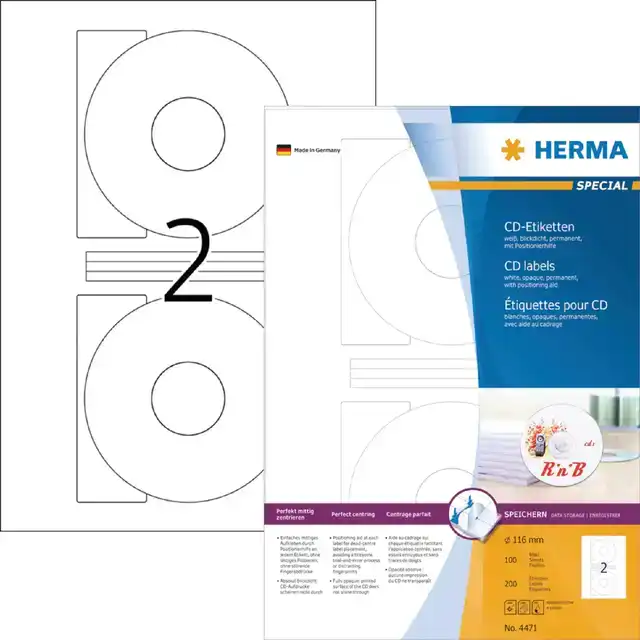 ETIKET HERMA 4471 CD 116MM WIT OPAQUA