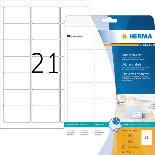 ETIKET HERMA 8838 63.5X38.1MM MAT WIT