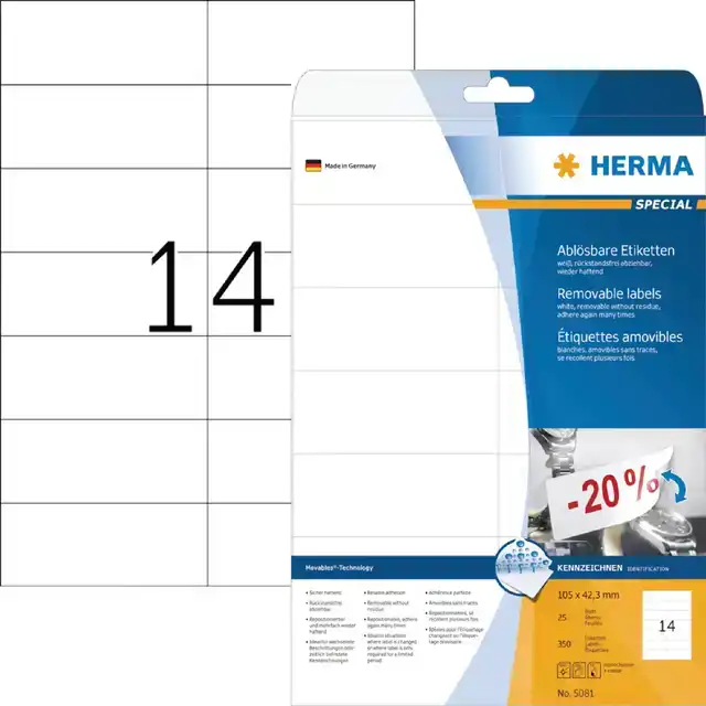 ETIKET HERMA 5081 105X42.3MM VERWIJDERB