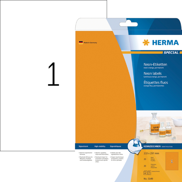 ETIKET HERMA 5149 210X297MM A4 FLUOR OR
