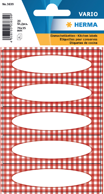 ETIKET HERMA 3639 KEUKEN RUIT ROOD