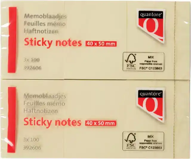 MEMOBLOK QUANTORE 38X51MM STICKY GEEL