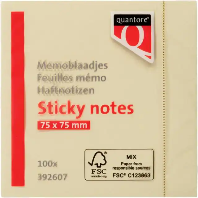 MEMOBLOK QUANTORE 76X76MM GEEL