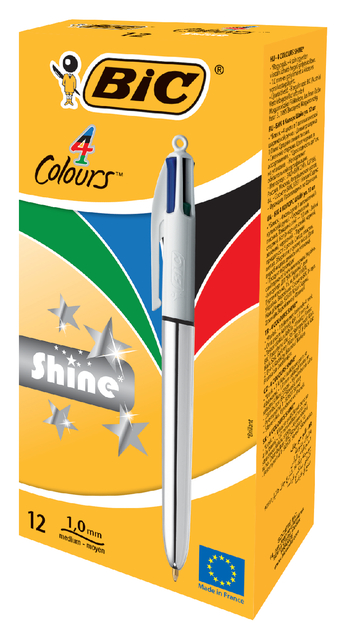BALPEN BIC 4KLEUREN SHINE M ZILVER