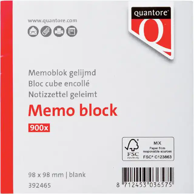 MEMOBLOK QUANTORE KOPGELIJMD 98X98MM