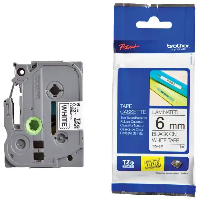LABELTAPE BROTHER PTOUCH TZE211 6MM WIT