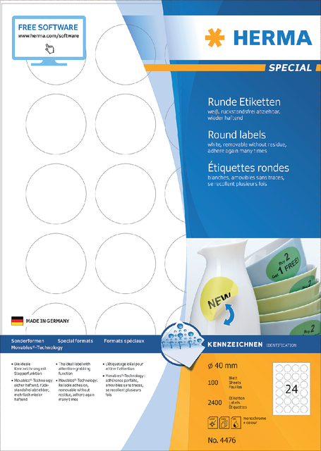 ETIKET HERMA 4476 40MM WIT 2400ST