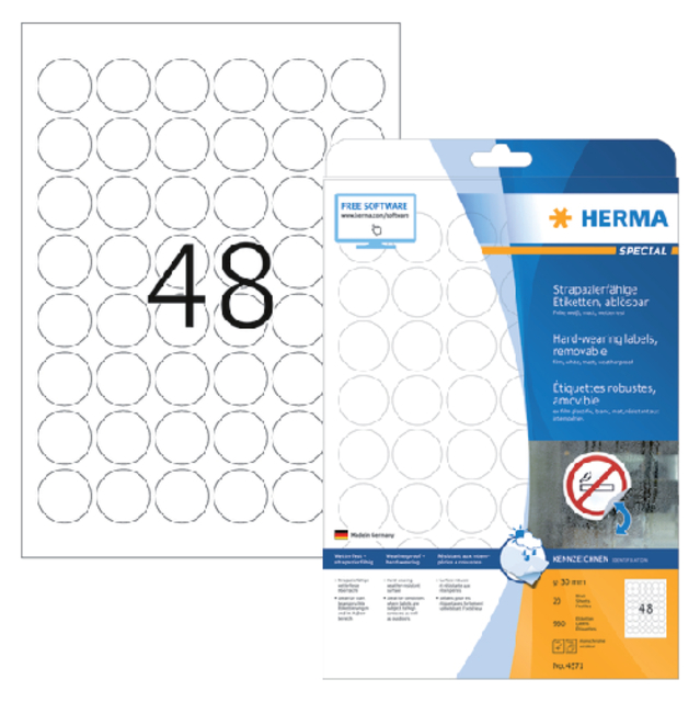ETIKET HERMA 4571 30MM ROND FOLIE WIT