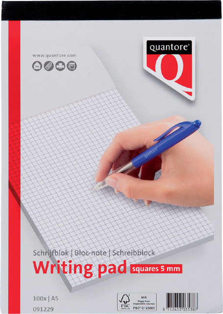 SCHRIJFBLOK QUANTORE A5 RUIT 5MM 100VEL