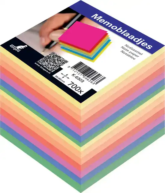 MEMOKUBUS INHOUD KANGARO 9X9X9CM KRIMP à 700 VEL ASSORTI KLE