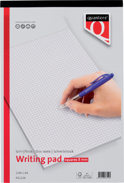 SCHRIJFBLOK QUANTORE A4 RUIT 5MM 100VEL