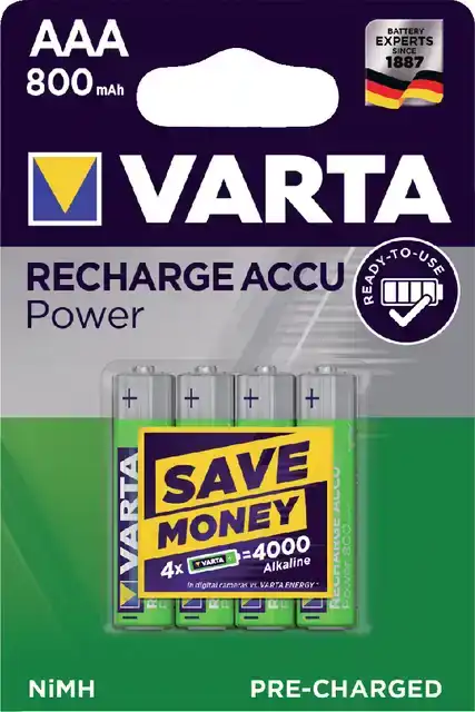 BATTERIJ OPLAADBAAR VARTA AAA 800MAH