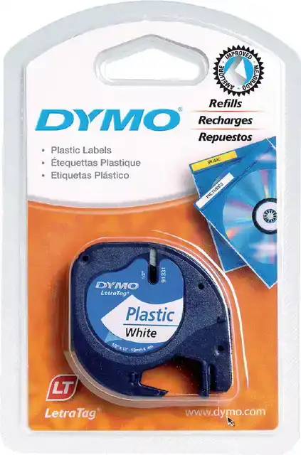 LABELTAPE DYMO LETRATAG PLASTIC 12MM