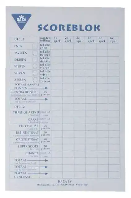 SCOREBLOK YAHTZEE 94X145MM 250 VEL